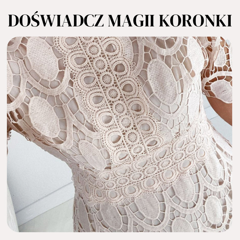 🛍️ Sukienka Midi z Koronkowym Szyjką i Szydełkowym Wykończeniem dla Kobiet