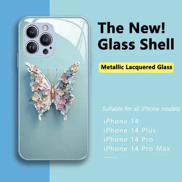 Flat 3D Butterfly Pattern Butterfly Glass Case compatibil cu iPhone