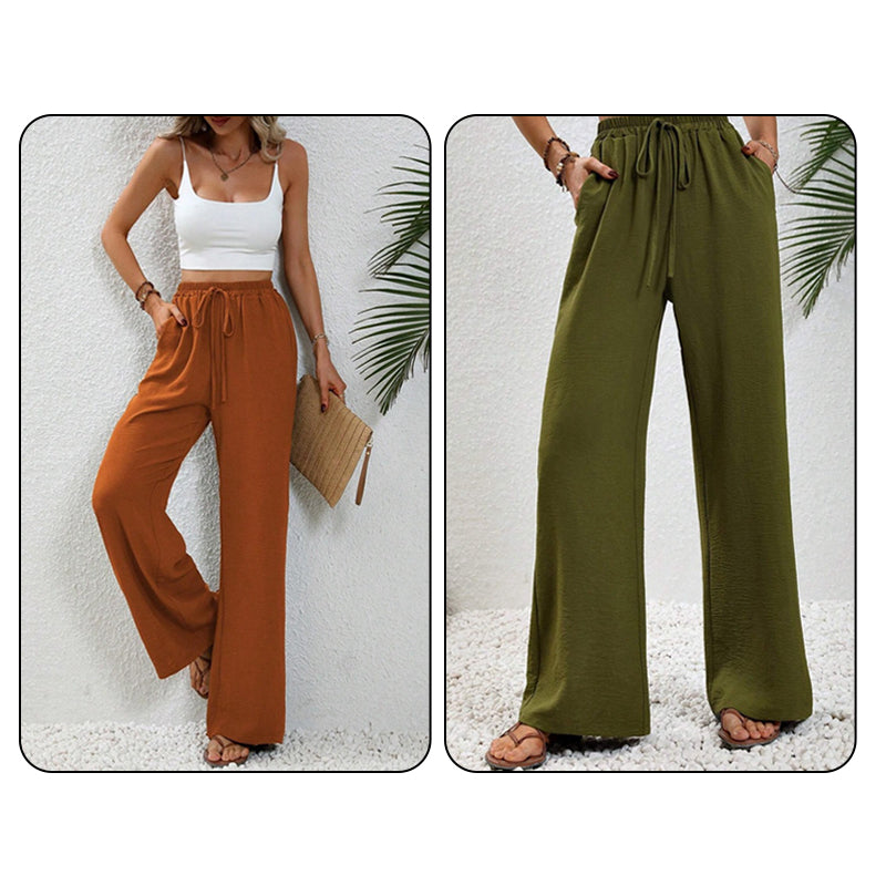 Pantaloni casual pentru femei, cu talie înaltă și picior larg