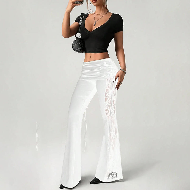🔥 Pantaloni evaza cu dantelă – farmec retro + aer romantic! Ofertă specială