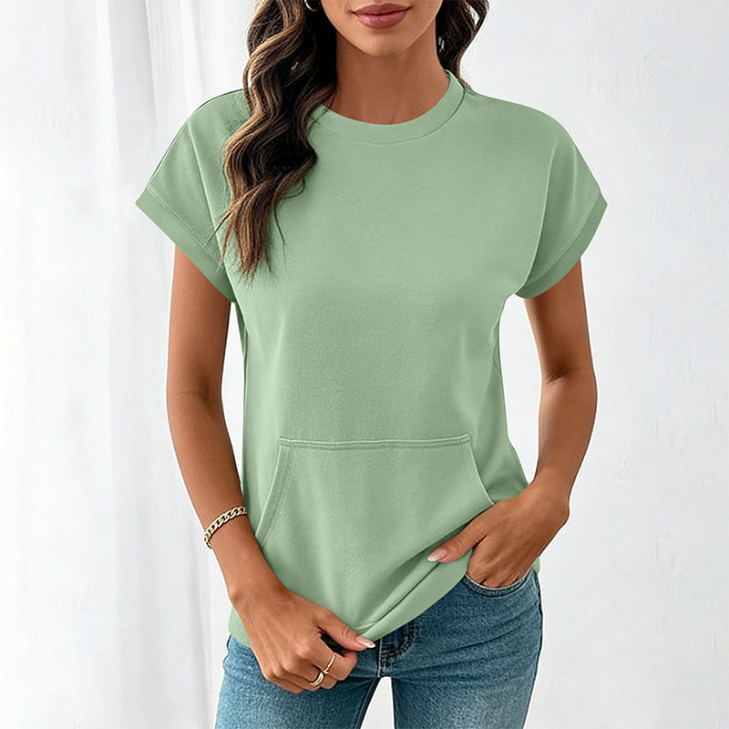 👕 Tricou casual femei – guler rotund, buzunar practic, material moale. Potrivit pentru zi de zi! 🌸 Plată la livrare!