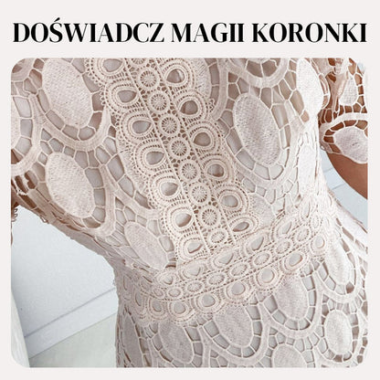 🛍️ Sukienka Midi z Koronkowym Szyjką i Szydełkowym Wykończeniem dla Kobiet