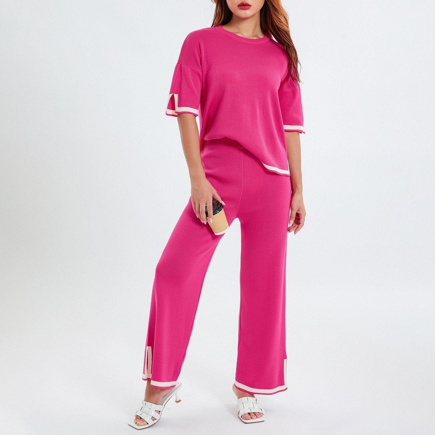 🔥 Set 2 piese – top tricotat + pantaloni largi. Lejer, respirabil, potrivit pentru plimbări, acasă sau vacanțe. ✅ Plată la livrare!