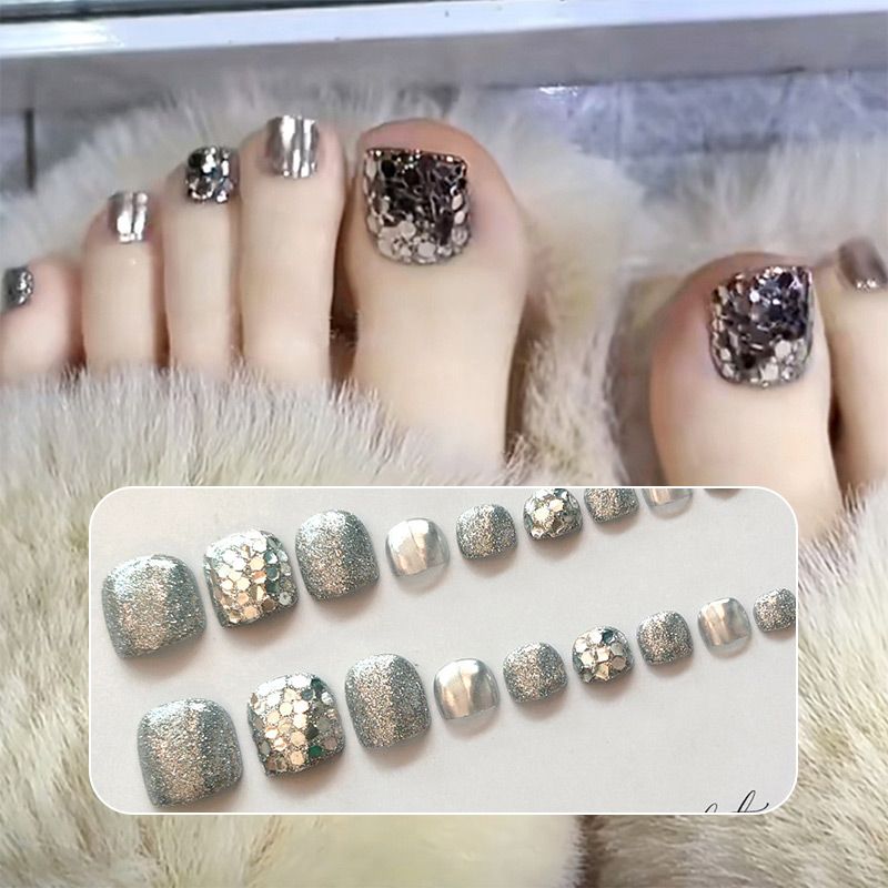 Delicate Glitter False Toe Nails Kit（50% OFF）