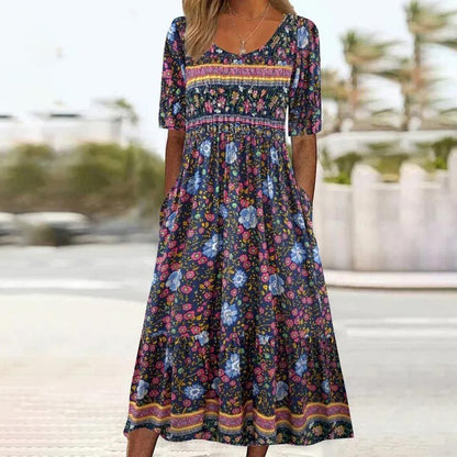 🌸 Damska elegancka sukienka z nadrukiem w stylu boho