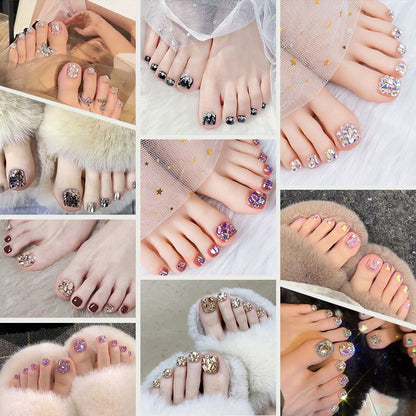 Delicate Glitter False Toe Nails Kit（50% OFF）