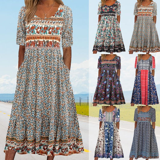 🌸 Damska elegancka sukienka z nadrukiem w stylu boho