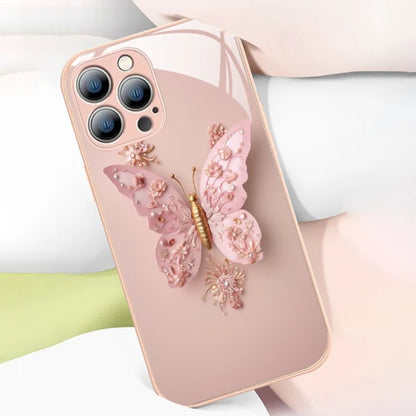 Flat 3D Butterfly Pattern Butterfly Glass Case compatibil cu iPhone