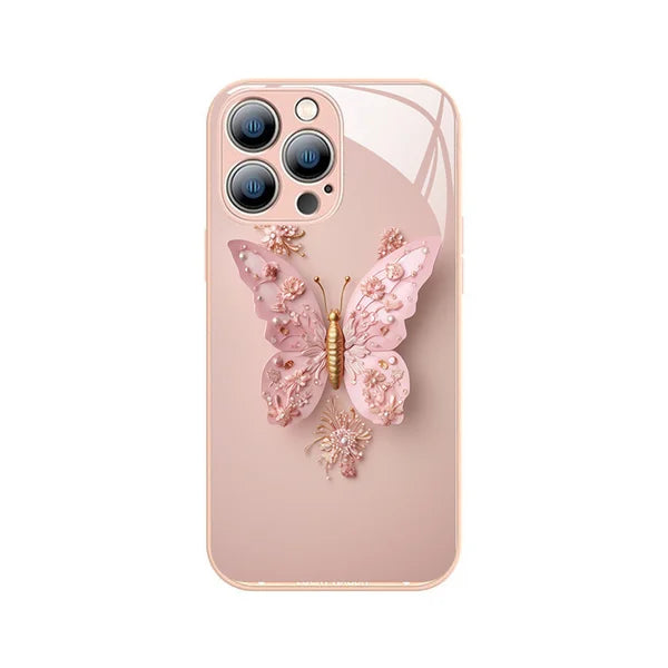 Flat 3D Butterfly Pattern Butterfly Glass Case compatibil cu iPhone