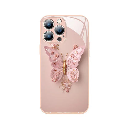 Flat 3D Butterfly Pattern Butterfly Glass Case compatibil cu iPhone