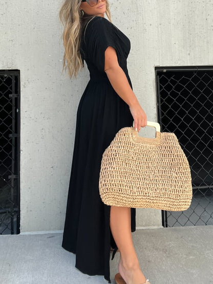 💃 Rochie ultra-lungă cu croială casual – decolteu în V, fante laterale, stil elegant și confortabil. ✨ Plată la livrare!
