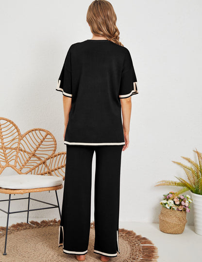 🔥 Set 2 piese – top tricotat + pantaloni largi. Lejer, respirabil, potrivit pentru plimbări, acasă sau vacanțe. ✅ Plată la livrare!