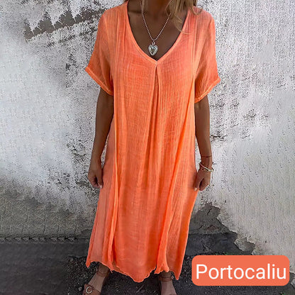 🔥 OFERTĂ LIMITATĂ! Rochie maxi lejeră, cu decupaj în V – elegantă și confortabilă. Livrare rapidă în România!