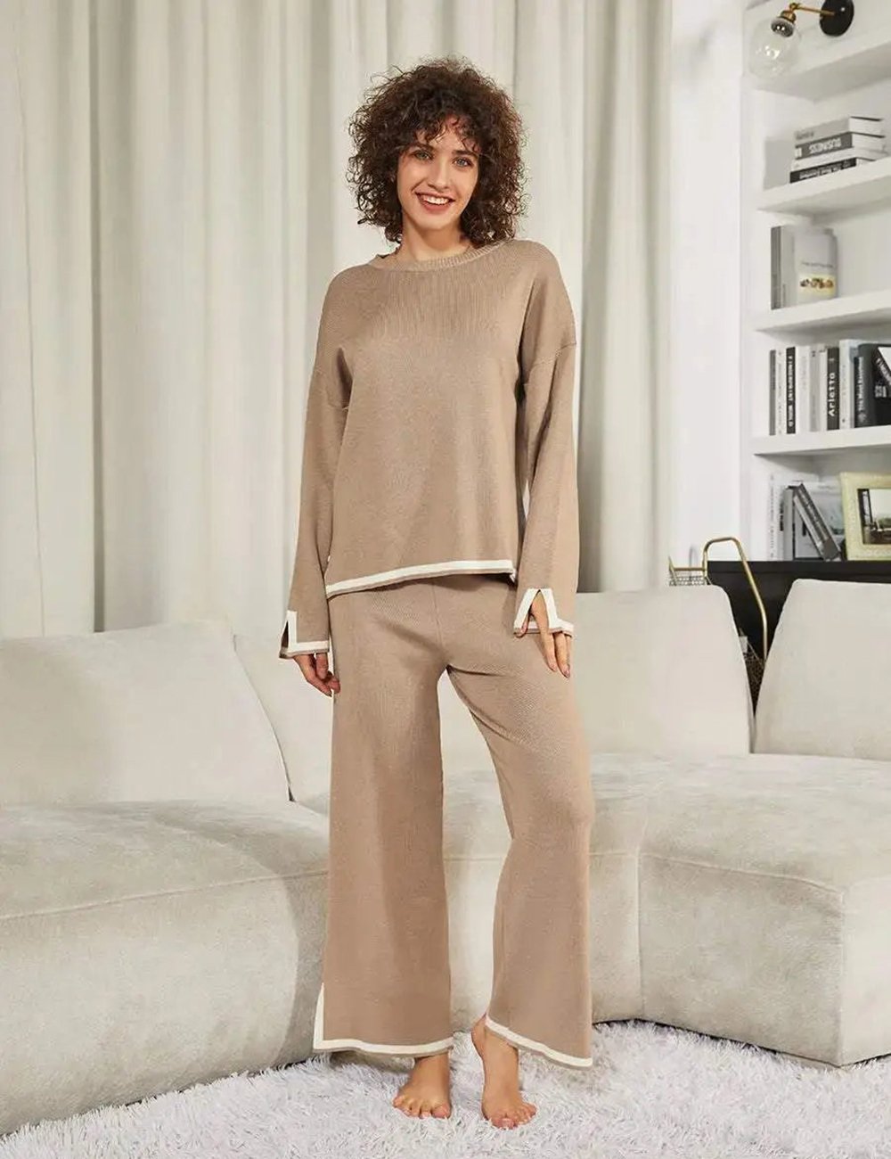 🔥 Set 2 piese – top tricotat + pantaloni largi. Lejer, respirabil, potrivit pentru plimbări, acasă sau vacanțe. ✅ Plată la livrare!