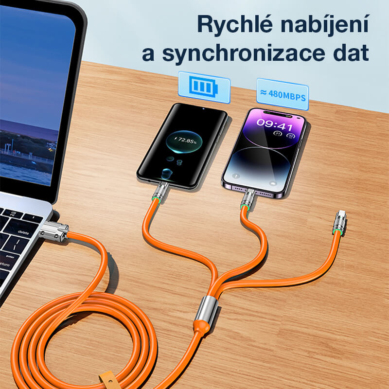 Cablu de încărcare rapidă 120W 3 în 1 cu miez întărit de aliaj de cupru