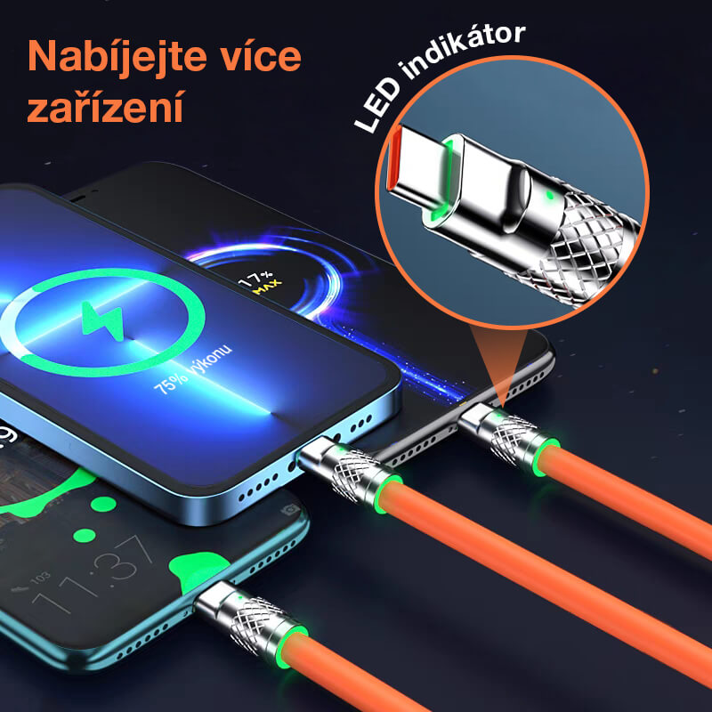 Cablu de încărcare rapidă 120W 3 în 1 cu miez întărit de aliaj de cupru