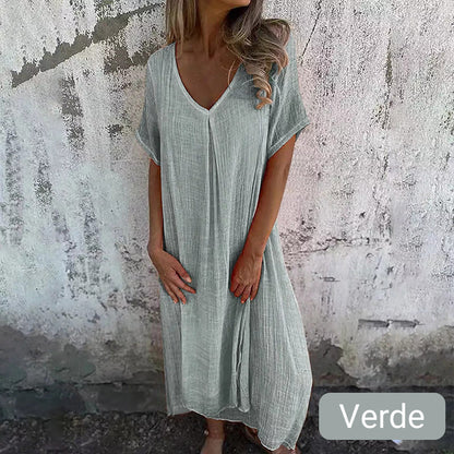 🔥 OFERTĂ LIMITATĂ! Rochie maxi lejeră, cu decupaj în V – elegantă și confortabilă. Livrare rapidă în România!