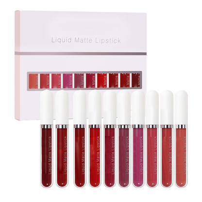 🔥 Set 10 rujuri mate, rezistente la apă – vitamina E, fără urme, culoare de lungă durată! 👄 Plată la livrare!