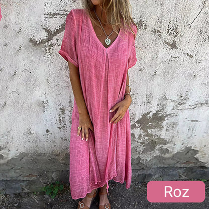🔥 OFERTĂ LIMITATĂ! Rochie maxi lejeră, cu decupaj în V – elegantă și confortabilă. Livrare rapidă în România!