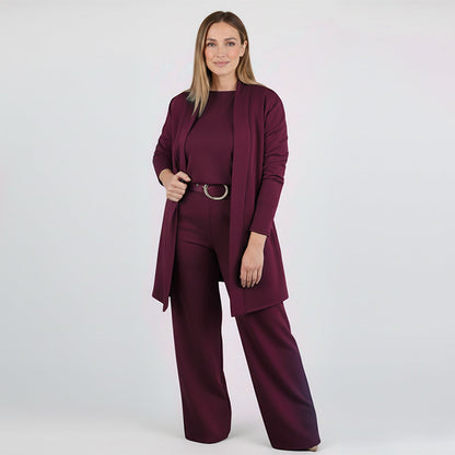 ⏰ Set elegant din 3 piese – cardigan lung, top și pantaloni. Stil complet, confortabil și rafinat! 💞 Plată la livrare!