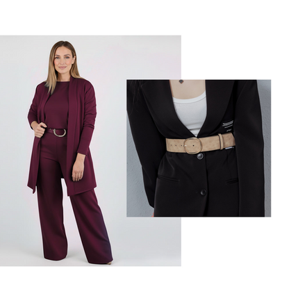 ⏰ Set elegant din 3 piese – cardigan lung, top și pantaloni. Stil complet, confortabil și rafinat! 💞 Plată la livrare!