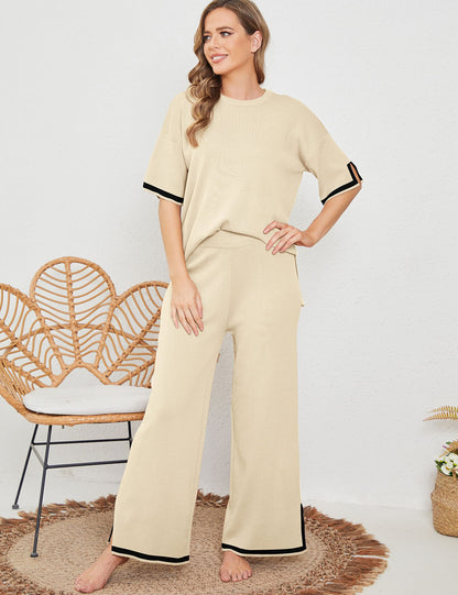 🔥 Set 2 piese – top tricotat + pantaloni largi. Lejer, respirabil, potrivit pentru plimbări, acasă sau vacanțe. ✅ Plată la livrare!