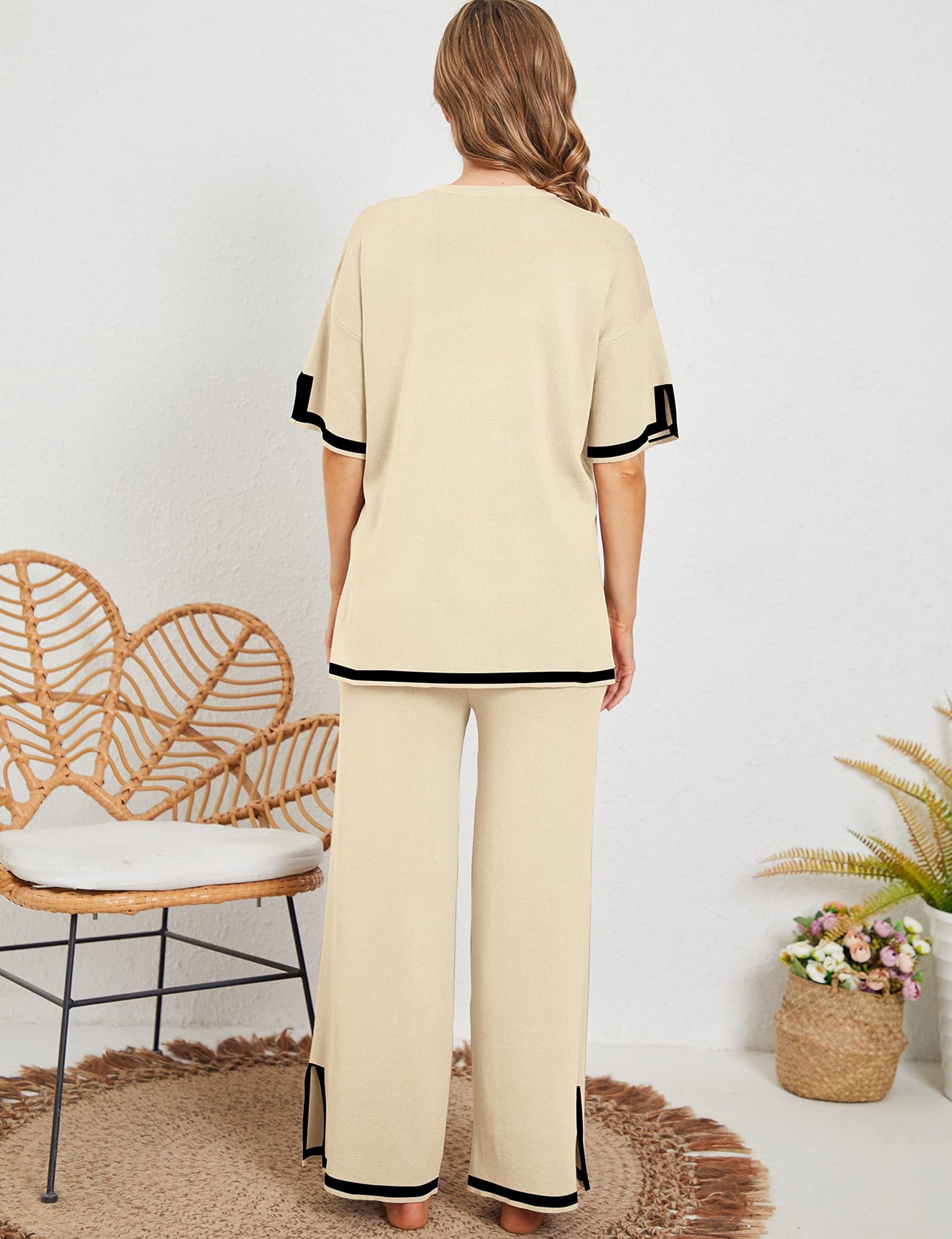 🔥 Set 2 piese – top tricotat + pantaloni largi. Lejer, respirabil, potrivit pentru plimbări, acasă sau vacanțe. ✅ Plată la livrare!