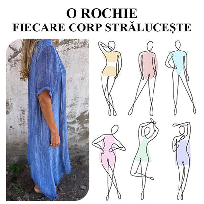 🔥 OFERTĂ LIMITATĂ! Rochie maxi lejeră, cu decupaj în V – elegantă și confortabilă. Livrare rapidă în România!