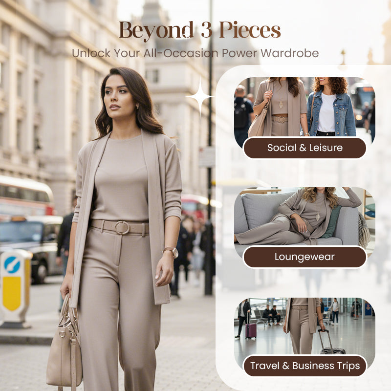 ⏰ Set elegant din 3 piese – cardigan lung, top și pantaloni. Stil complet, confortabil și rafinat! 💞 Plată la livrare!