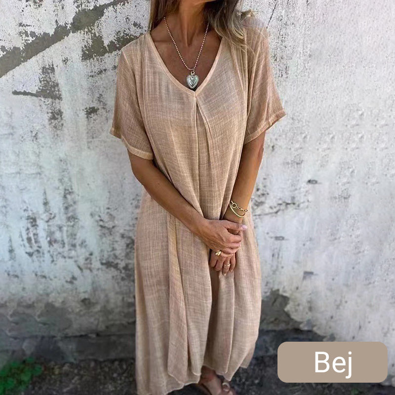 🔥 OFERTĂ LIMITATĂ! Rochie maxi lejeră, cu decupaj în V – elegantă și confortabilă. Livrare rapidă în România!
