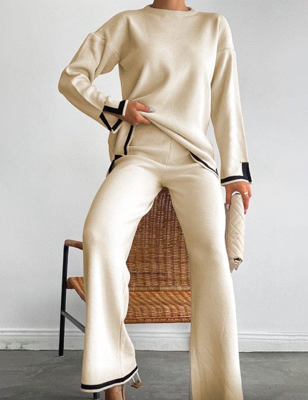 🔥 Set 2 piese – top tricotat + pantaloni largi. Lejer, respirabil, potrivit pentru plimbări, acasă sau vacanțe. ✅ Plată la livrare!