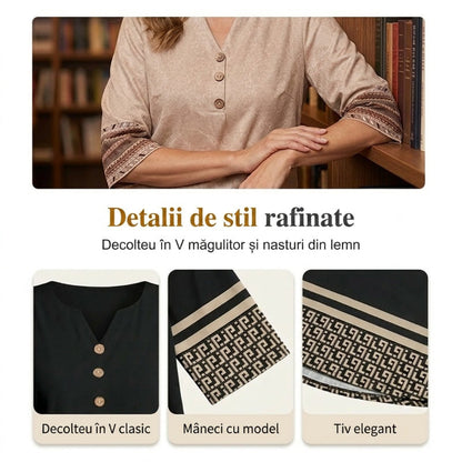 🔥 Ofertă specială de sărbători! Bluză casual cu decolteu în V și nasturi în față – comandă rapid 😍