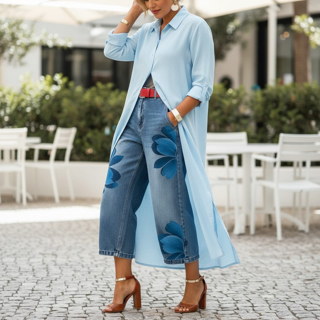 🔥 Blugi largi, cu croială artistică pentru femei – comozi, stil bohemic, potriviți pentru orice siluetă. 👖 Plată la livrare!