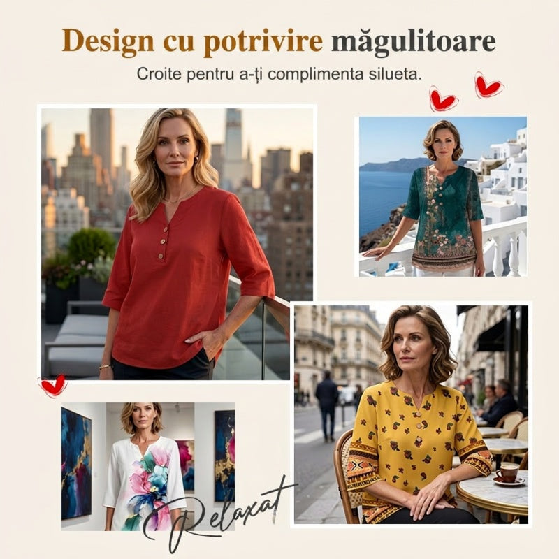 🔥 Ofertă specială de sărbători! Bluză casual cu decolteu în V și nasturi în față – comandă rapid 😍