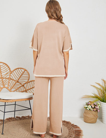 🔥 Set 2 piese – top tricotat + pantaloni largi. Lejer, respirabil, potrivit pentru plimbări, acasă sau vacanțe. ✅ Plată la livrare!