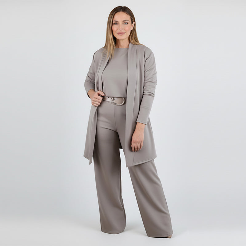 ⏰ Set elegant din 3 piese – cardigan lung, top și pantaloni. Stil complet, confortabil și rafinat! 💞 Plată la livrare!