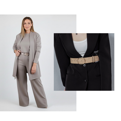 ⏰ Set elegant din 3 piese – cardigan lung, top și pantaloni. Stil complet, confortabil și rafinat! 💞 Plată la livrare!