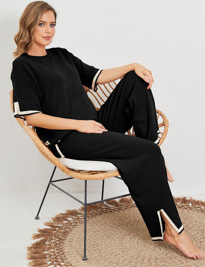 🔥 Set 2 piese – top tricotat + pantaloni largi. Lejer, respirabil, potrivit pentru plimbări, acasă sau vacanțe. ✅ Plată la livrare!