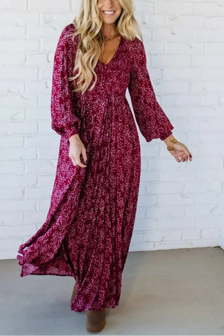 Ofertă specială de astăzi 49% reducere-💃Rochie lungă pentru femei, cu talie smocată, din rayon floral, căptușită