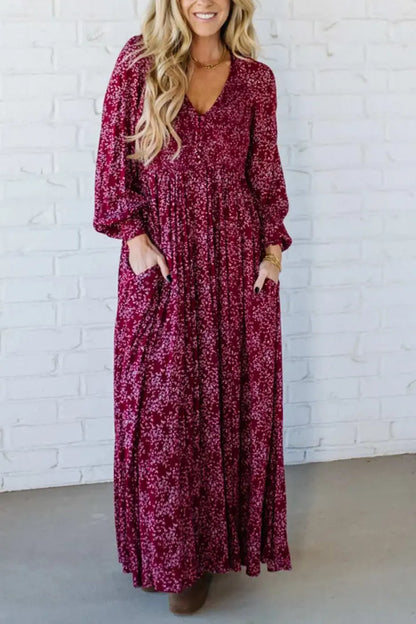 Ofertă specială de astăzi 49% reducere-💃Rochie lungă pentru femei, cu talie smocată, din rayon floral, căptușită