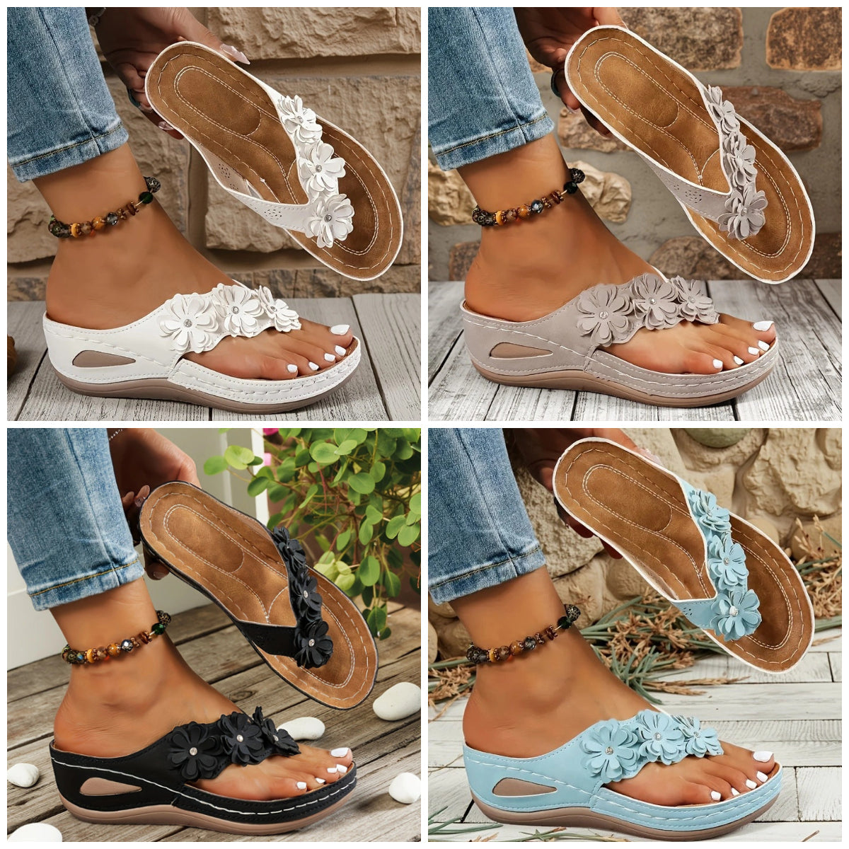 🌸 Sandale cu toc pană + curea subțire – imprimeu floral – Feminine și elegante. Stoc limitat!