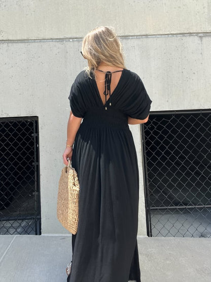 💃 Rochie ultra-lungă cu croială casual – decolteu în V, fante laterale, stil elegant și confortabil. ✨ Plată la livrare!