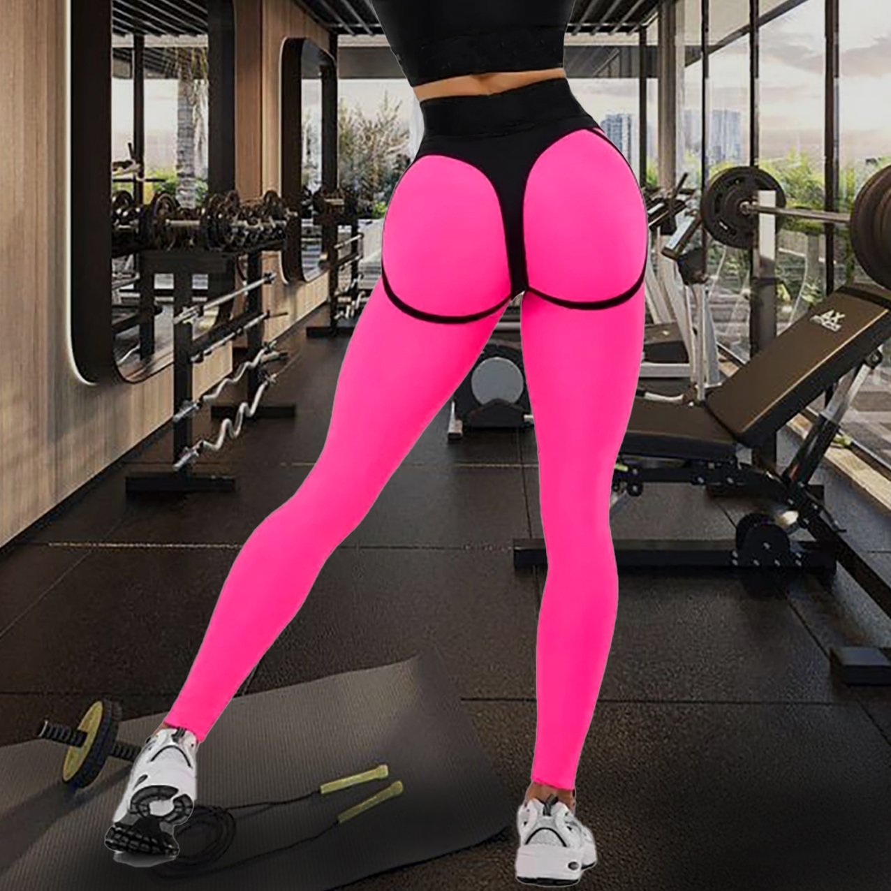 Legginsy z efektem szybkiego schnięcia Majacy Patchwork na biodrach