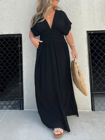 💃 Rochie ultra-lungă cu croială casual – decolteu în V, fante laterale, stil elegant și confortabil. ✨ Plată la livrare!