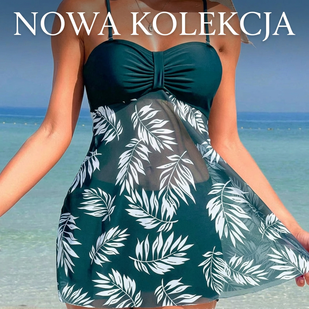 🔥 Set costum de baie două piese – halter cu imprimeu + pantaloni scurti! 🌴 Livrare rapidă în România – comandă acum!