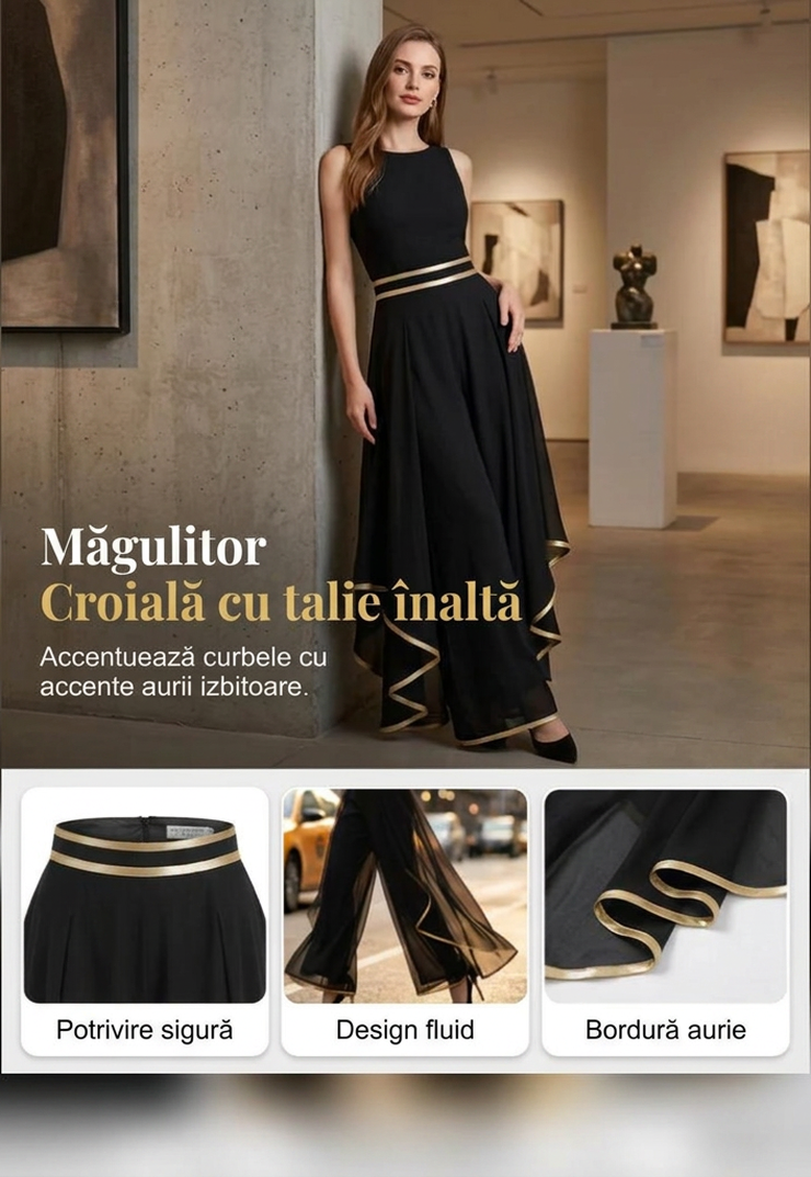 🎉 Oferte speciale de sărbători! Pantaloni eleganți, talie largă, croială lejeră, ornamente aurii. ✨ Plată la livrare!