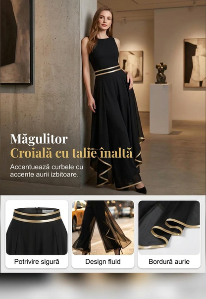 🎉 Oferte speciale de sărbători! Pantaloni eleganți, talie largă, croială lejeră, ornamente aurii. ✨ Plată la livrare!