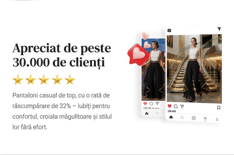 🎉 Oferte speciale de sărbători! Pantaloni eleganți, talie largă, croială lejeră, ornamente aurii. ✨ Plată la livrare!