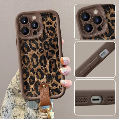 Husă cu imprimeu leopard pentru iPhone cu șnur