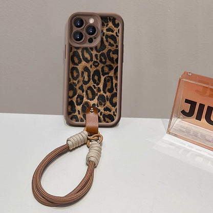 Husă cu imprimeu leopard pentru iPhone cu șnur